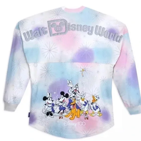 Disney Parks 100 Anniversary Spirit Jersey Glitter Logo Sweatshirt Long Sleeve - Picture 1 of 9